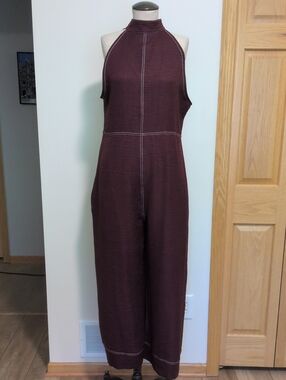 XL New Lark & Clover Women's Sleeveless Halter Jumpsuit - Deep Wine Burgundy